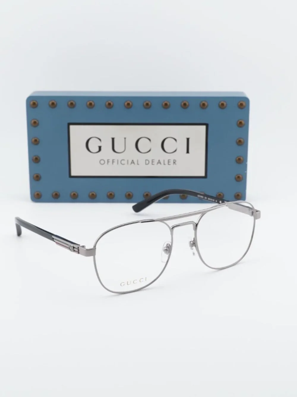 Gucci GG1290O 001 Aviator Eyeglasses - Ruthenium and Black 54mm